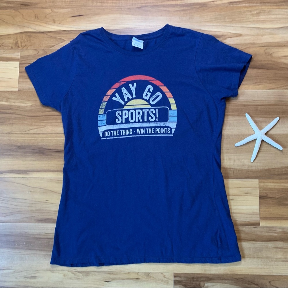 Women’s Yay Go Sports! Funny Graphic Tee, Size Medium